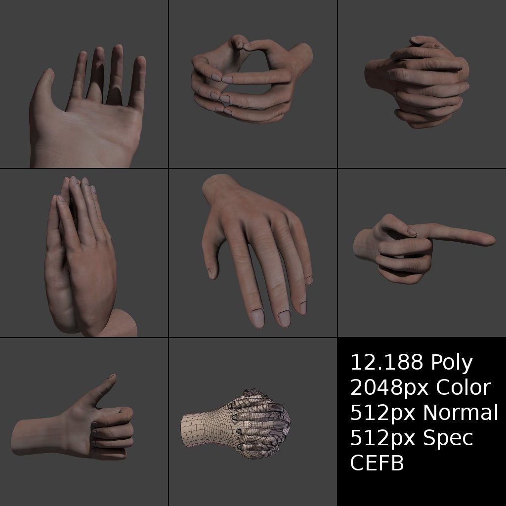 Hands (Textured + Simple Rig) preview image 1